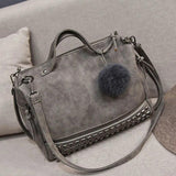 Vintage Nubuck Leather Women Shoulder Bag Rivet Handbag Motorcycle Messenger Bag