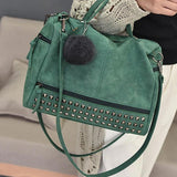 Vintage Nubuck Leather Women Shoulder Bag Rivet Handbag Motorcycle Messenger Bag