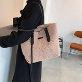 Plush Large Shoulder Bag Woman Zipper Faux Fur Ladies Handbags