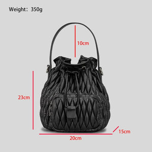 Puffy Padded Bucket Bag Women Ruched Shoulder Crossbody Lattice Handbag