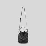 Puffy Padded Bucket Bag Women Ruched Shoulder Crossbody Lattice Handbag