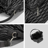 Puffy Padded Bucket Bag Women Ruched Shoulder Crossbody Lattice Handbag
