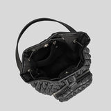Puffy Padded Bucket Bag Women Ruched Shoulder Crossbody Lattice Handbag