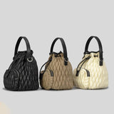 Puffy Padded Bucket Bag Women Ruched Shoulder Crossbody Lattice Handbag