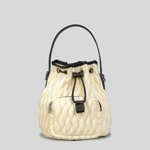Puffy Padded Bucket Bag Women Ruched Shoulder Crossbody Lattice Handbag