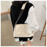 Vintage Chain Messenger Bag Soft Flap Crossbody Pack Women