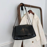 Vintage Chain Messenger Bag Soft Flap Crossbody Pack Women