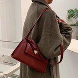 Retro Women Small Square Shoulder Bags Red Wine Ladies Underarm Bag