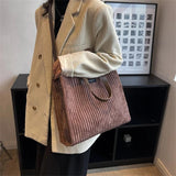 Corduroy Tote Bag Large Capacity Shoulder Crossbody Bags for Women