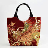Women Bag Hand Embroidery Sequins Peacock Tote Bags Large Capacity