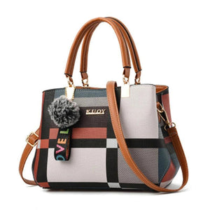 Plaid Print Shoulder Handbag PU Leather Crossbody Bag For Women