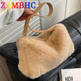 Warm Rabbit Fur Totes Bag Soft Plush Shoulder Bags for Women