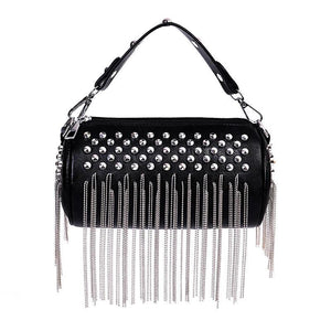 PU Leather Cylinder Rivet Tassel Shoulder Messenger Tote Bag
