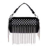 PU Leather Cylinder Rivet Tassel Shoulder Messenger Tote Bag