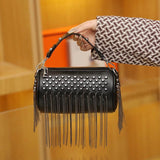 PU Leather Cylinder Rivet Tassel Shoulder Messenger Tote Bag