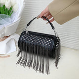PU Leather Cylinder Rivet Tassel Shoulder Messenger Tote Bag