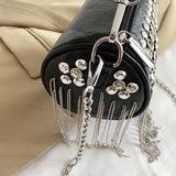 PU Leather Cylinder Rivet Tassel Shoulder Messenger Tote Bag