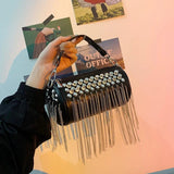 PU Leather Cylinder Rivet Tassel Shoulder Messenger Tote Bag