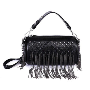PU Leather Cylinder Rivet Tassel Shoulder Messenger Tote Bag
