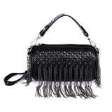 PU Leather Cylinder Rivet Tassel Shoulder Messenger Tote Bag