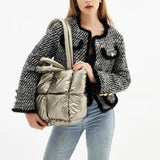 Quilted Nylon Shoulder Bag Winter Purse Large Tote Handbag