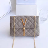 Geometric Embroidered Shoulder Crossbody Bag with Tassel Chain