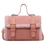 Women's Plush Messenger Bag Solid Shoulder Purse Square PU Leather