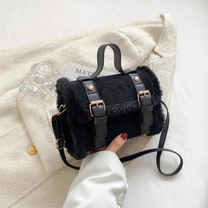 Women's Plush Messenger Bag Solid Shoulder Purse Square PU Leather