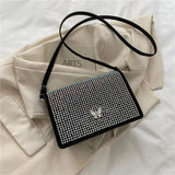 Rhinestone Shoulder Bag Butterfly Decoration Square Bag