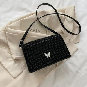 Rhinestone Shoulder Bag Butterfly Decoration Square Bag