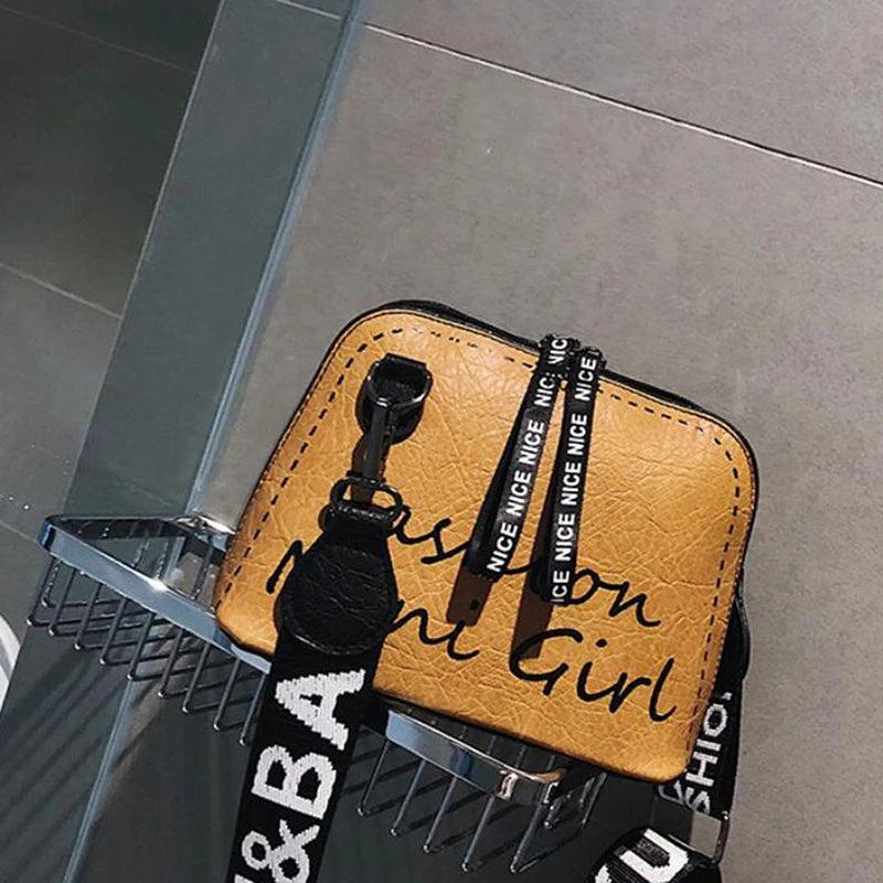 PU Leather Women Crossbody Bag Shell Shaped Bag Wide Shoulder Strap Bags