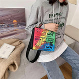 Women's Printed Letters Shoulder Messenger Tote Bag