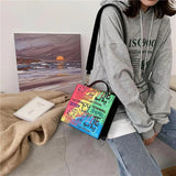 Women's Printed Letters Shoulder Messenger Tote Bag