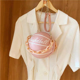 Pink Leather Basketball Bag for Women, Shoulder Crossbody Chain Hand Bags