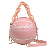 Pink Leather Basketball Bag for Women, Shoulder Crossbody Chain Hand Bags