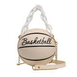 Pink Leather Basketball Bag for Women, Shoulder Crossbody Chain Hand Bags