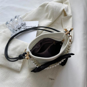 Women's Beaded Bow Crossbody Bag Soft PU Leather