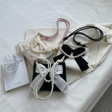 Women's Beaded Bow Crossbody Bag Soft PU Leather
