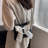 Women's Beaded Bow Crossbody Bag Soft PU Leather