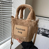 Women's Plush Bucket Shoulder Bag Crossbody Portable Letter Bag