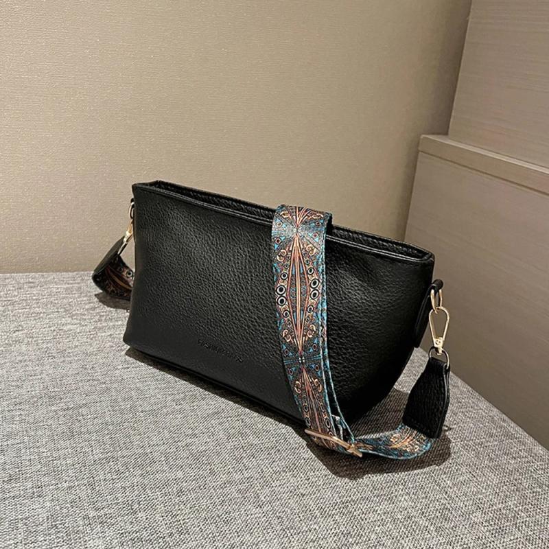 Soft Side Square Shoulder Bag For Women Wide Shoulder Strap Crossbody Bag