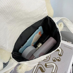 Bear Women Little Flap Bag Woolen Corduroy Shoulder Bag