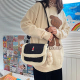 Bear Women Little Flap Bag Woolen Corduroy Shoulder Bag