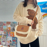 Bear Women Little Flap Bag Woolen Corduroy Shoulder Bag