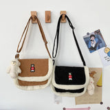Bear Women Little Flap Bag Woolen Corduroy Shoulder Bag