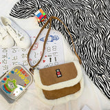 Bear Women Little Flap Bag Woolen Corduroy Shoulder Bag