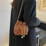 Autumn Winter Texture Women Messenger Bags Retro Shoulder Chain Draw Bucket Bags