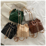 Autumn Winter Texture Women Messenger Bags Retro Shoulder Chain Draw Bucket Bags