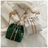 Autumn Winter Texture Women Messenger Bags Retro Shoulder Chain Draw Bucket Bags