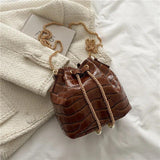 Autumn Winter Texture Women Messenger Bags Retro Shoulder Chain Draw Bucket Bags
